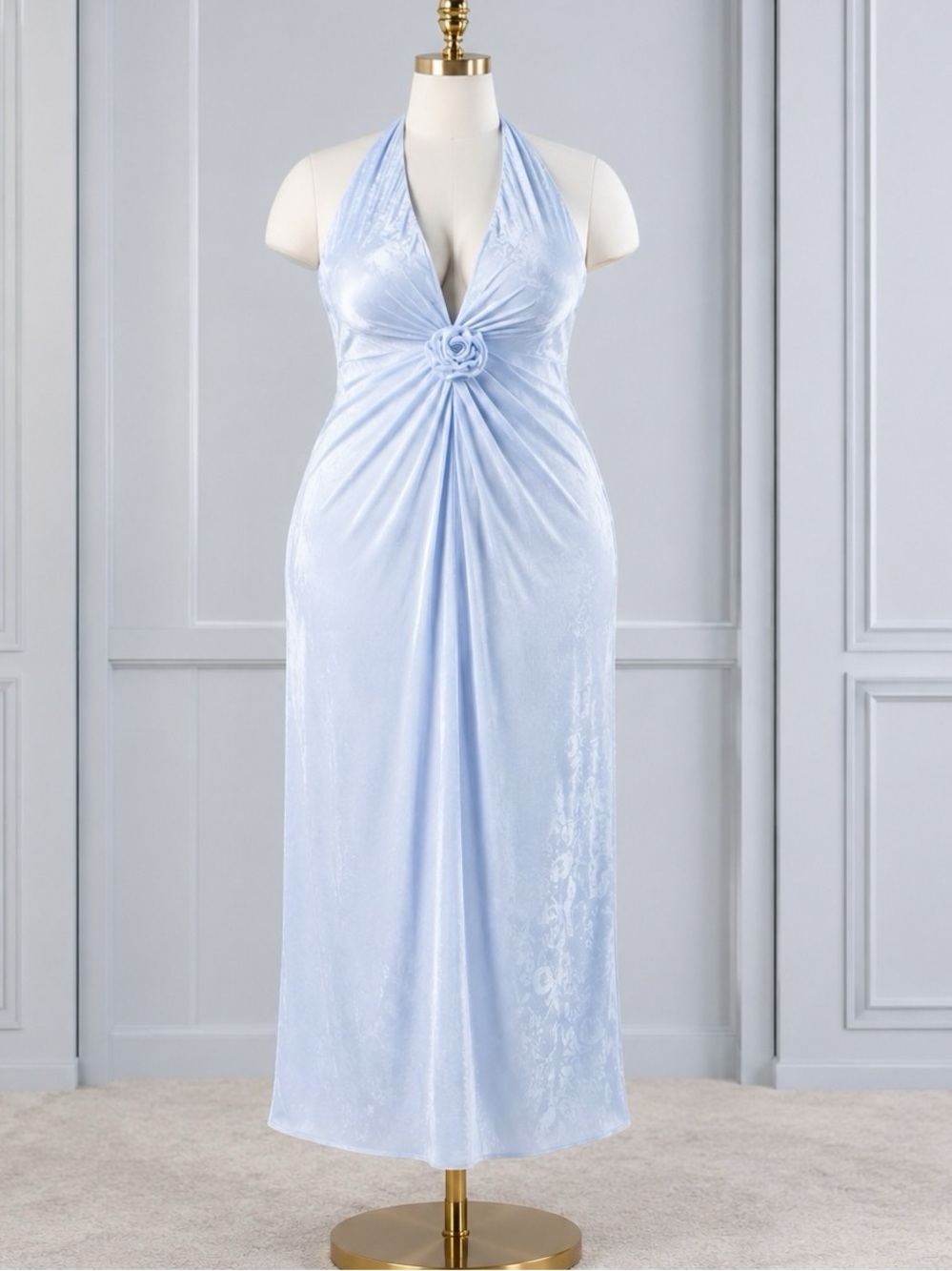 Women's Size 3x Xylah Baby Blue Rosette Maxi Dress by Finesse